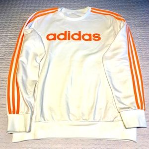 Adidas orange and white sweatshirt.